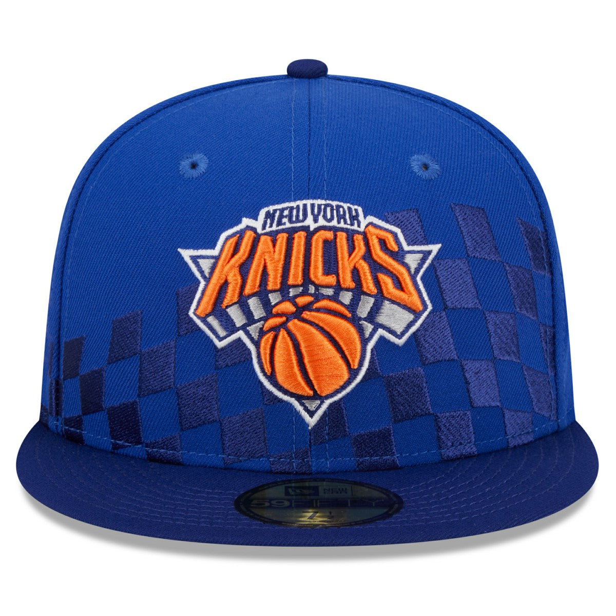 Blue New York Knicks Rally Drive Checkerboard 59FIFTY Crown Fitted Hat | NBA
