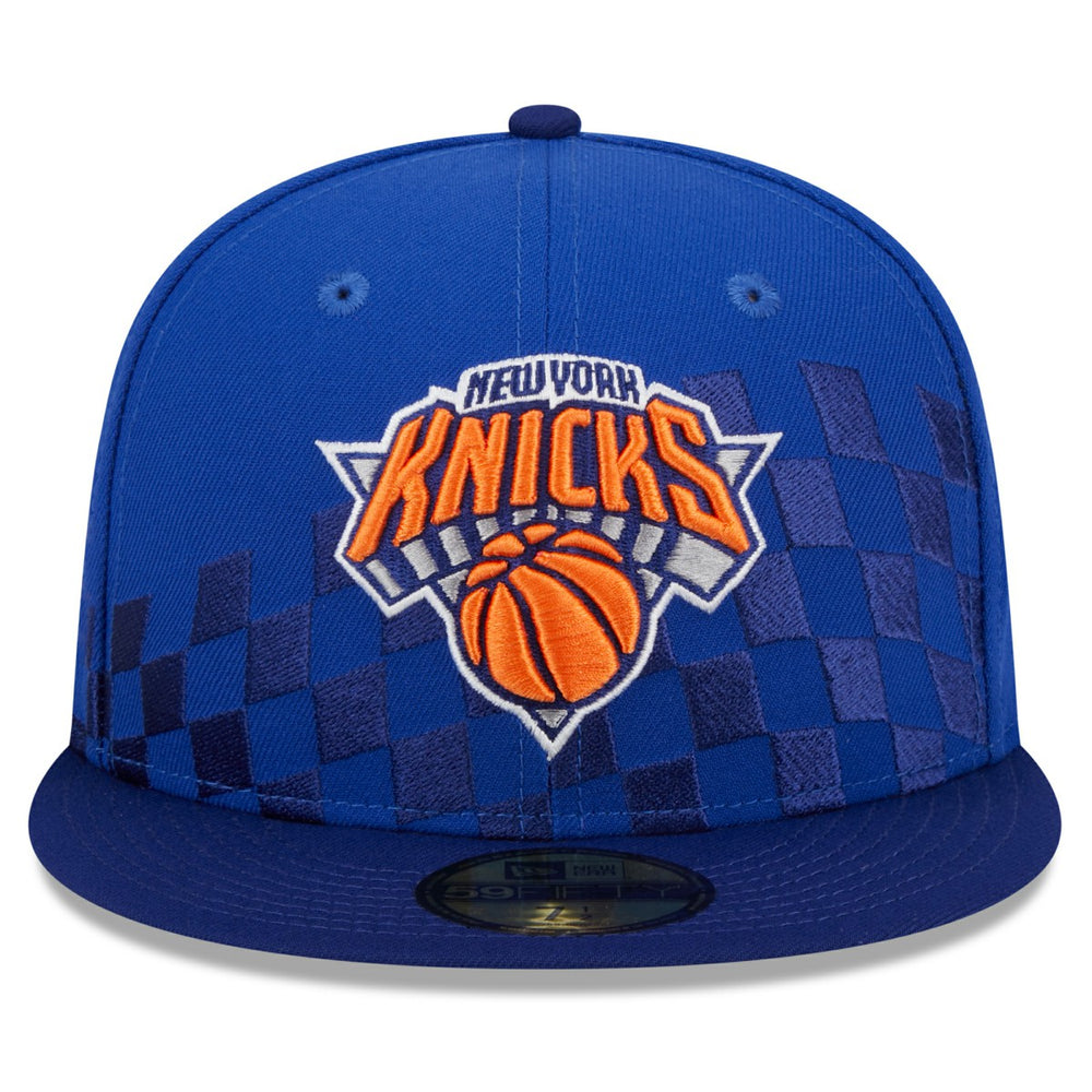 Blue New York Knicks Rally Drive Checkerboard 59FIFTY Crown Fitted Hat | NBA
