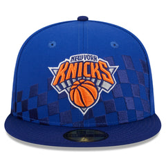 Blue New York Knicks Rally Drive Checkerboard 59FIFTY Crown Fitted Hat | NBA