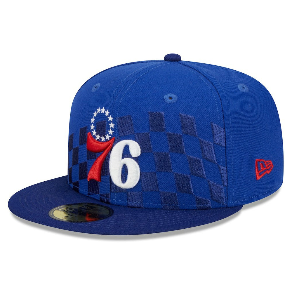 Royal Philadelphia 76ers Rally Drive Checkerboard 59FIFTY Crown Fitted Hat | NBA