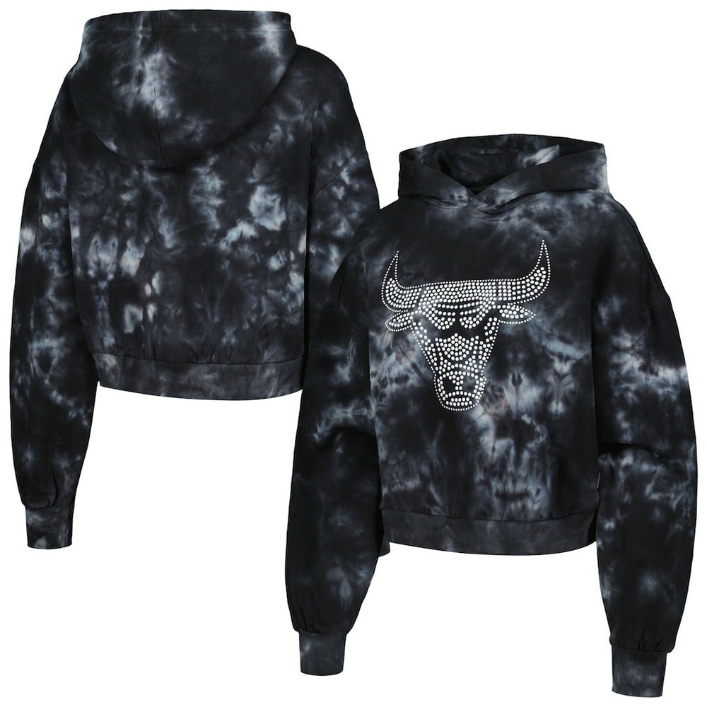 Black Chicago Bulls The Wild Collective Women's Tie-Dye Cropped Pullover Hoodie | NBA
