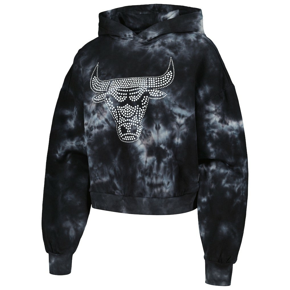 Black Chicago Bulls The Wild Collective Women's Tie-Dye Cropped Pullover Hoodie | NBA