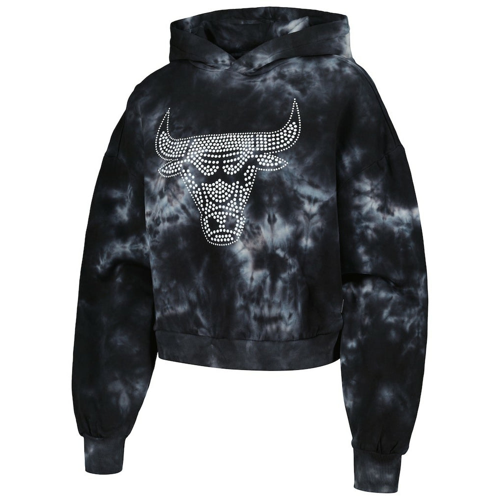 Black Chicago Bulls The Wild Collective Women's Tie-Dye Cropped Pullover Hoodie | NBA