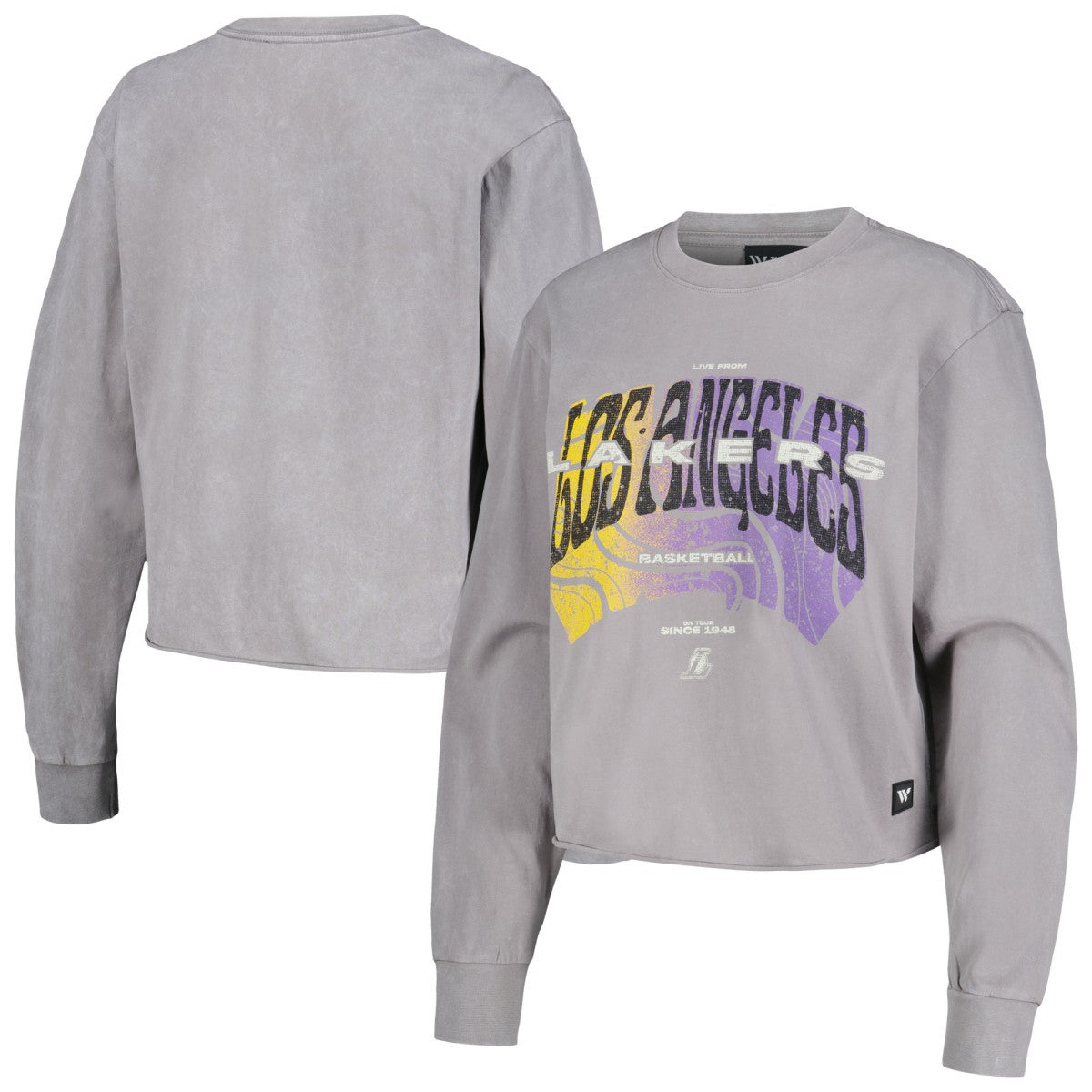 Gray Los Angeles Lakers The Wild Collective Women's Band Cropped Long Sleeve T-Shirt | NBA