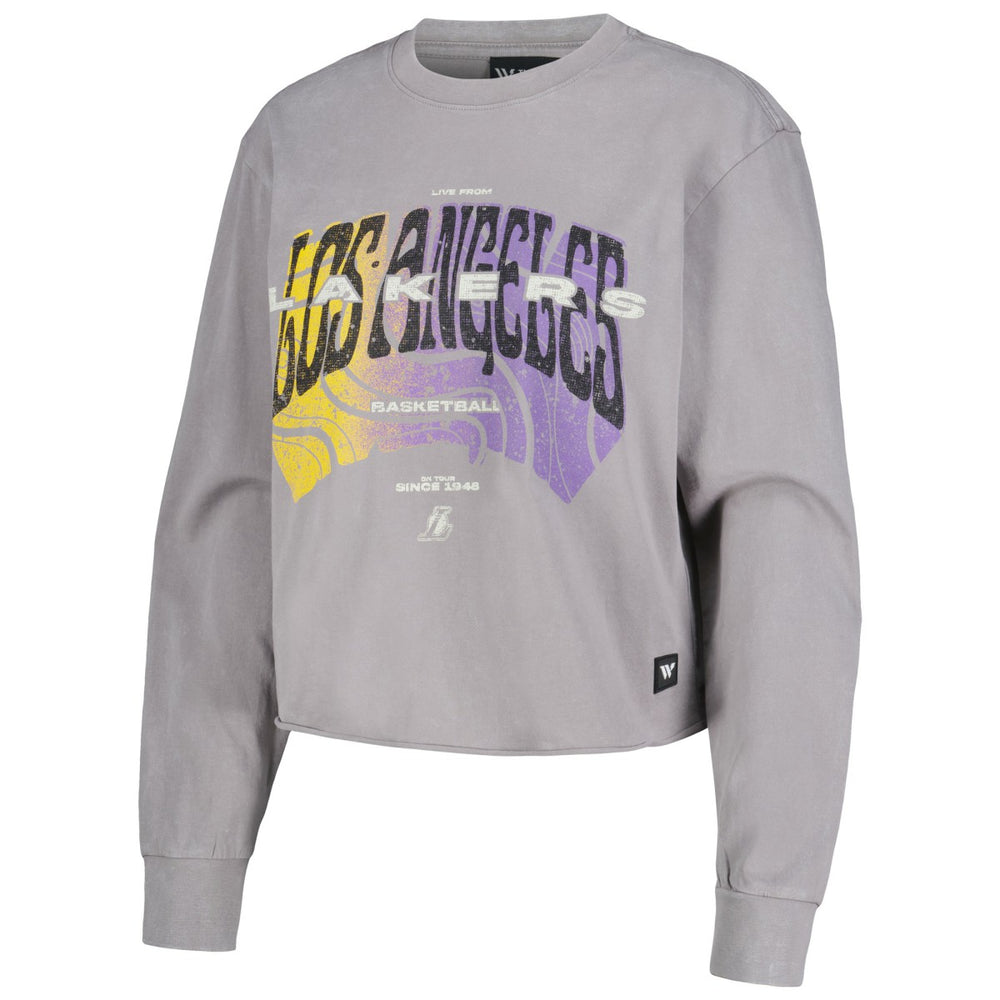 Gray Los Angeles Lakers The Wild Collective Women's Band Cropped Long Sleeve T-Shirt | NBA