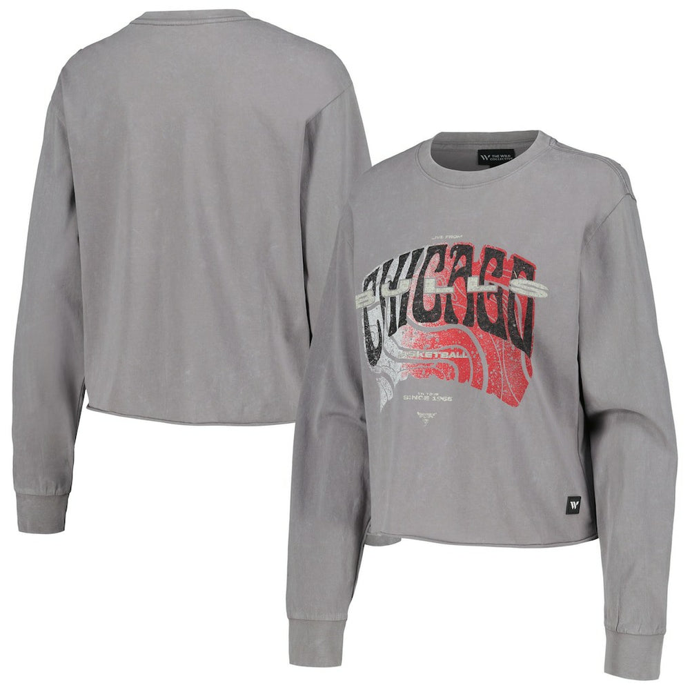 Gray Chicago Bulls The Wild Collective Women's Band Cropped Long Sleeve T-Shirt sale | NBA