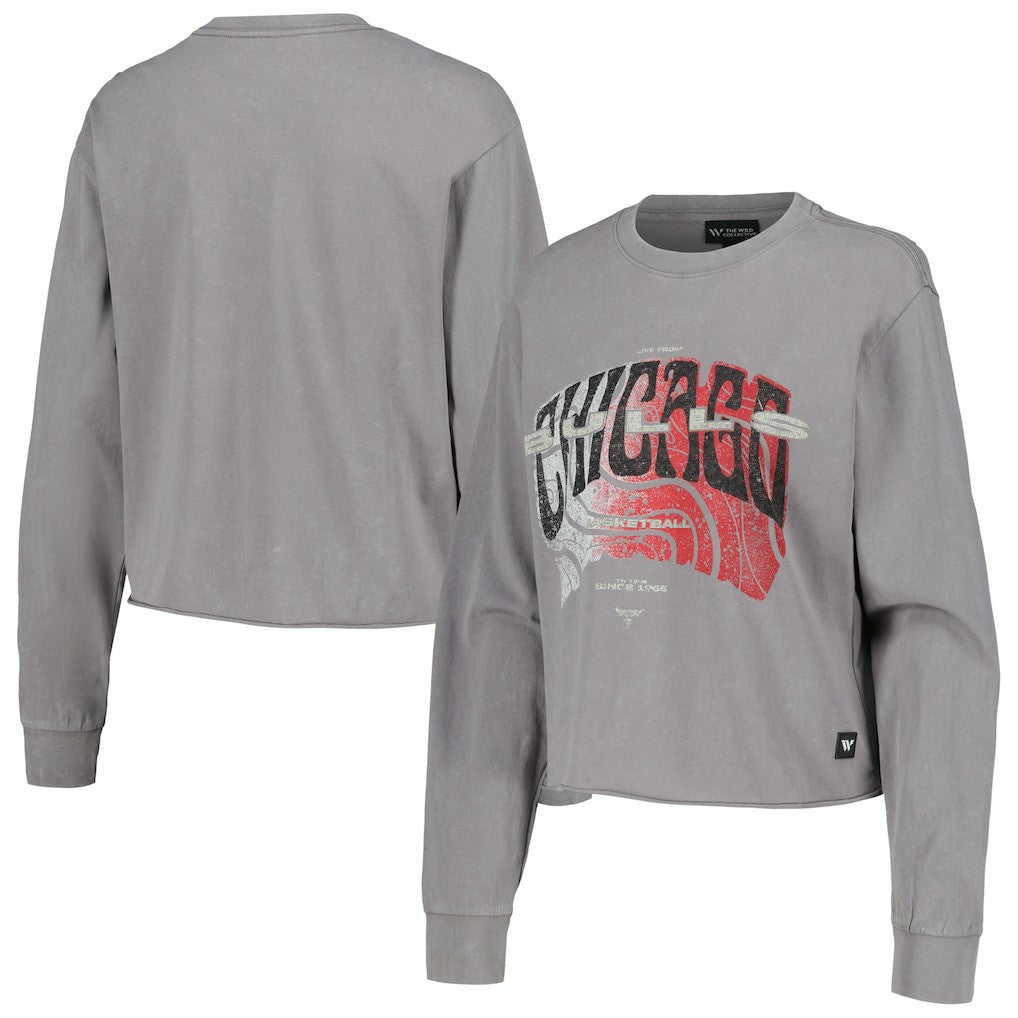 Gray Chicago Bulls The Wild Collective Women's Band Cropped Long Sleeve T-Shirt sale | NBA