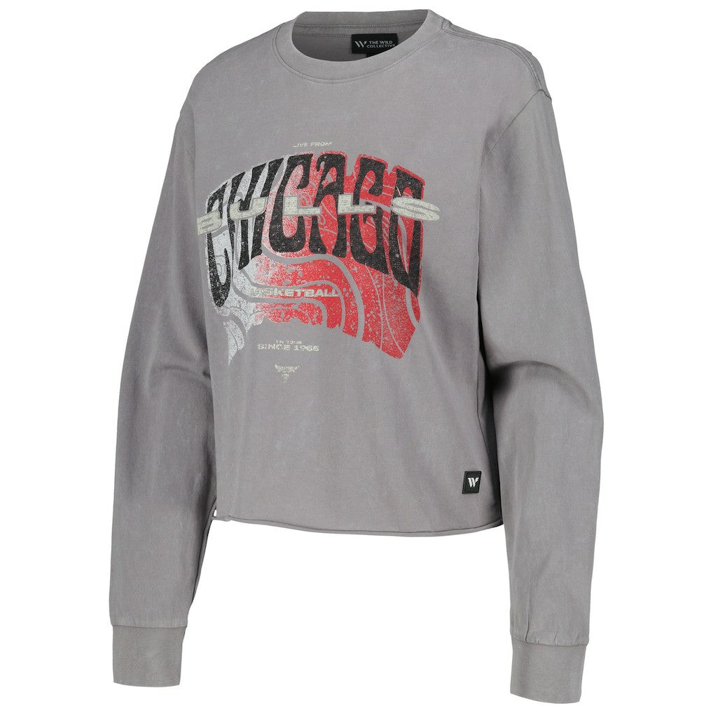 Gray Chicago Bulls The Wild Collective Women's Band Cropped Long Sleeve T-Shirt sale | NBA