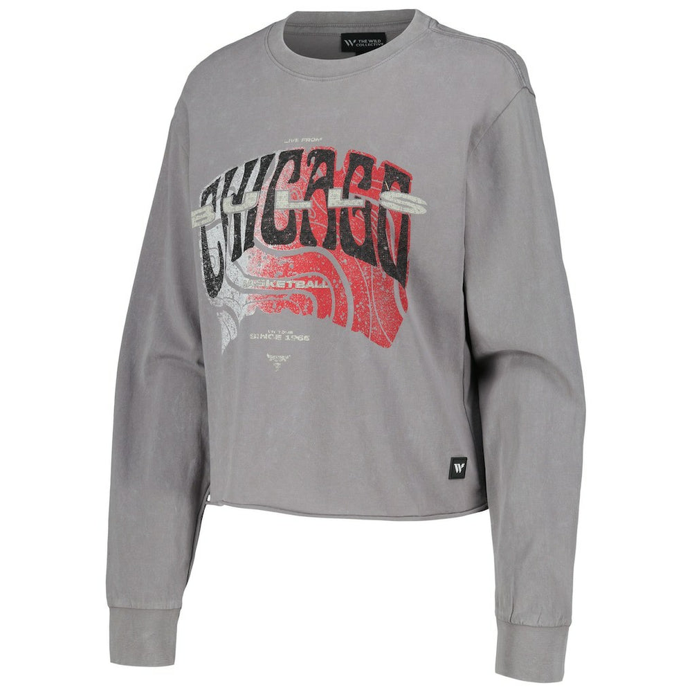 Gray Chicago Bulls The Wild Collective Women's Band Cropped Long Sleeve T-Shirt sale | NBA
