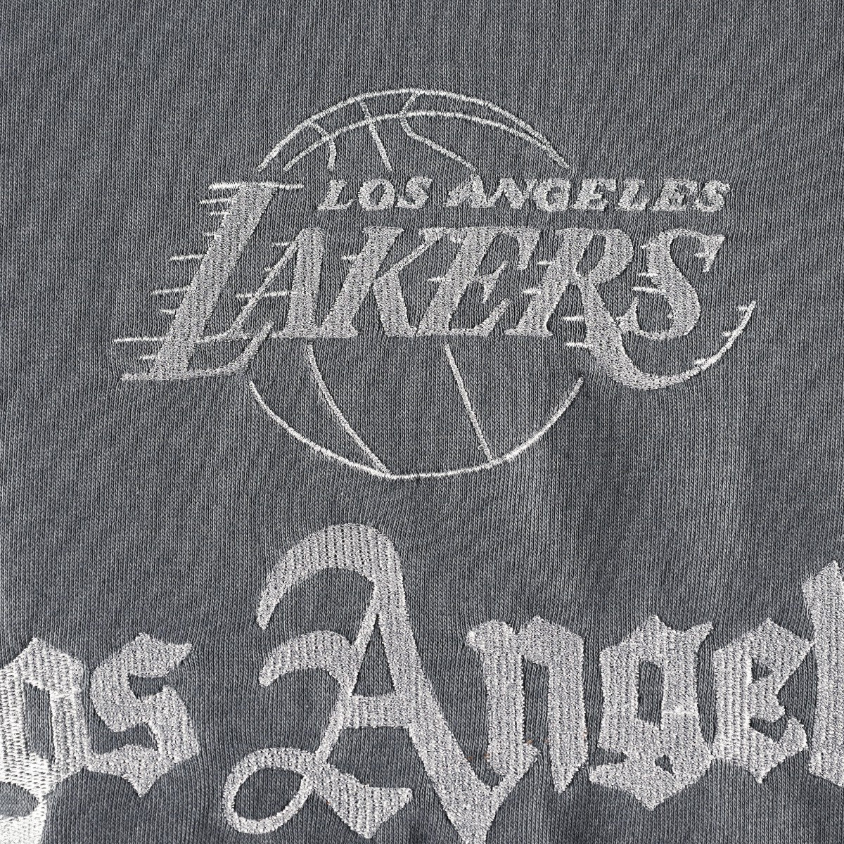 Gray Los Angeles Lakers The Wild Collective Women's Embroidered Fleece Raglan Short Sleeve Pullover Sweatshirt | NBA