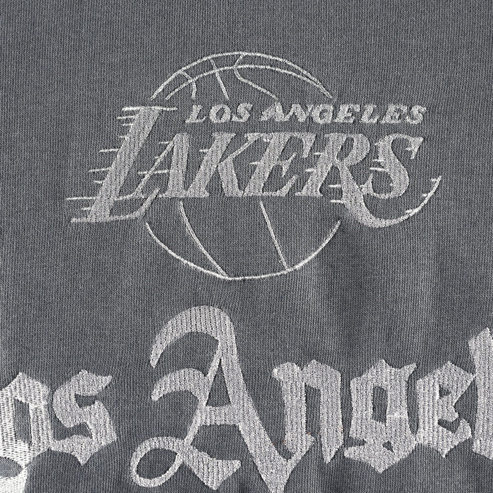 Gray Los Angeles Lakers The Wild Collective Women's Embroidered Fleece Raglan Short Sleeve Pullover Sweatshirt | NBA