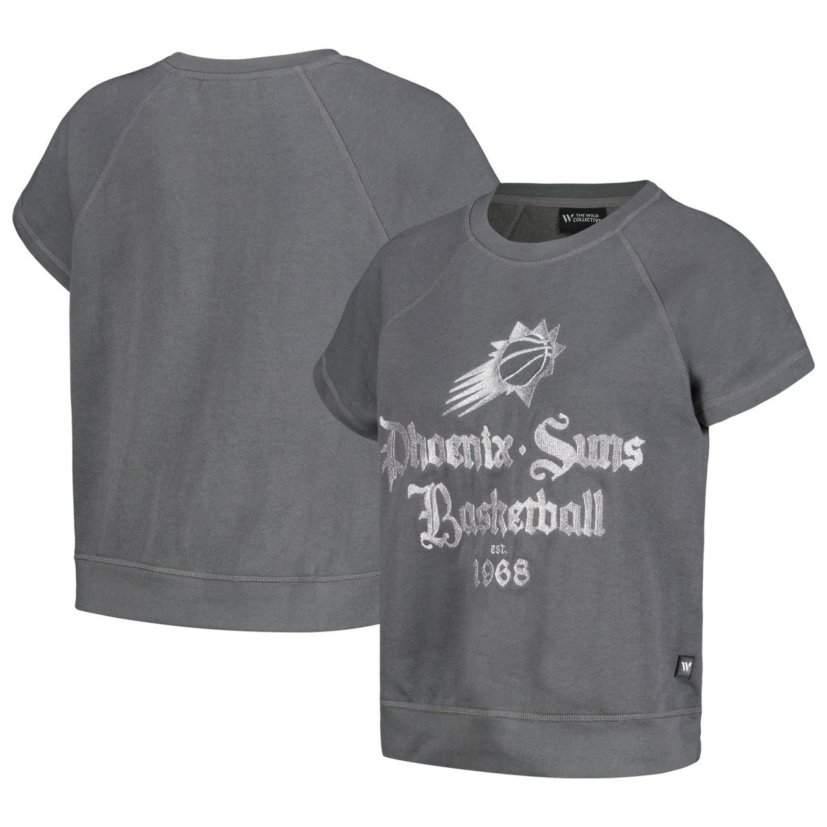 Gray Phoenix Suns The Wild Collective Women's Embroidered Fleece Raglan Short Sleeve Pullover Sweatshirt | NBA