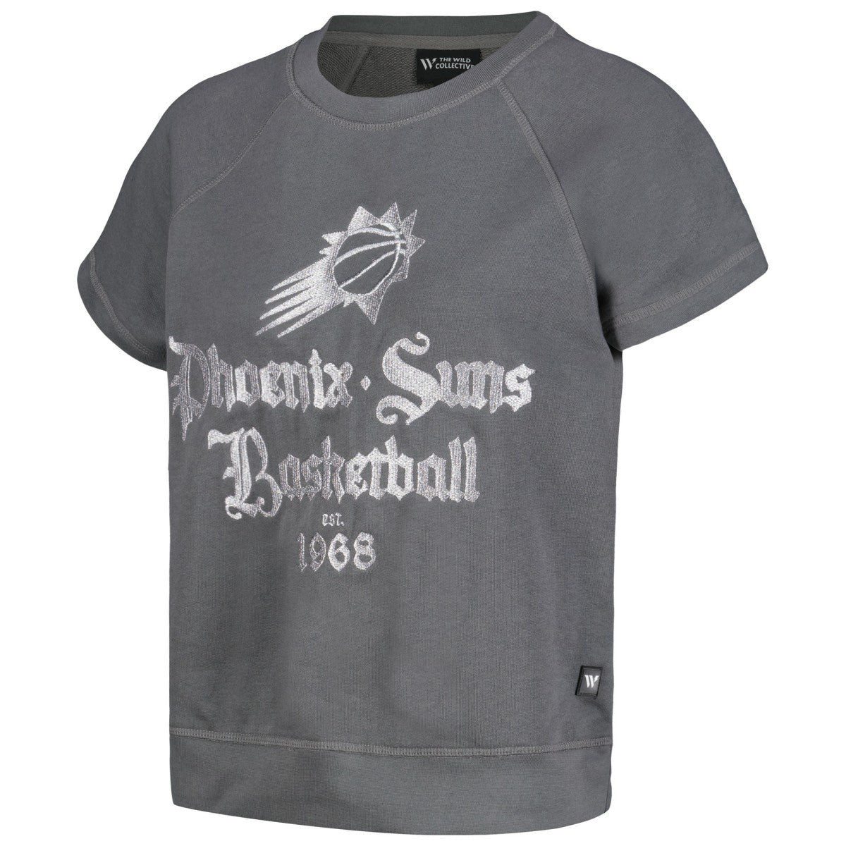 Gray Phoenix Suns The Wild Collective Women's Embroidered Fleece Raglan Short Sleeve Pullover Sweatshirt | NBA