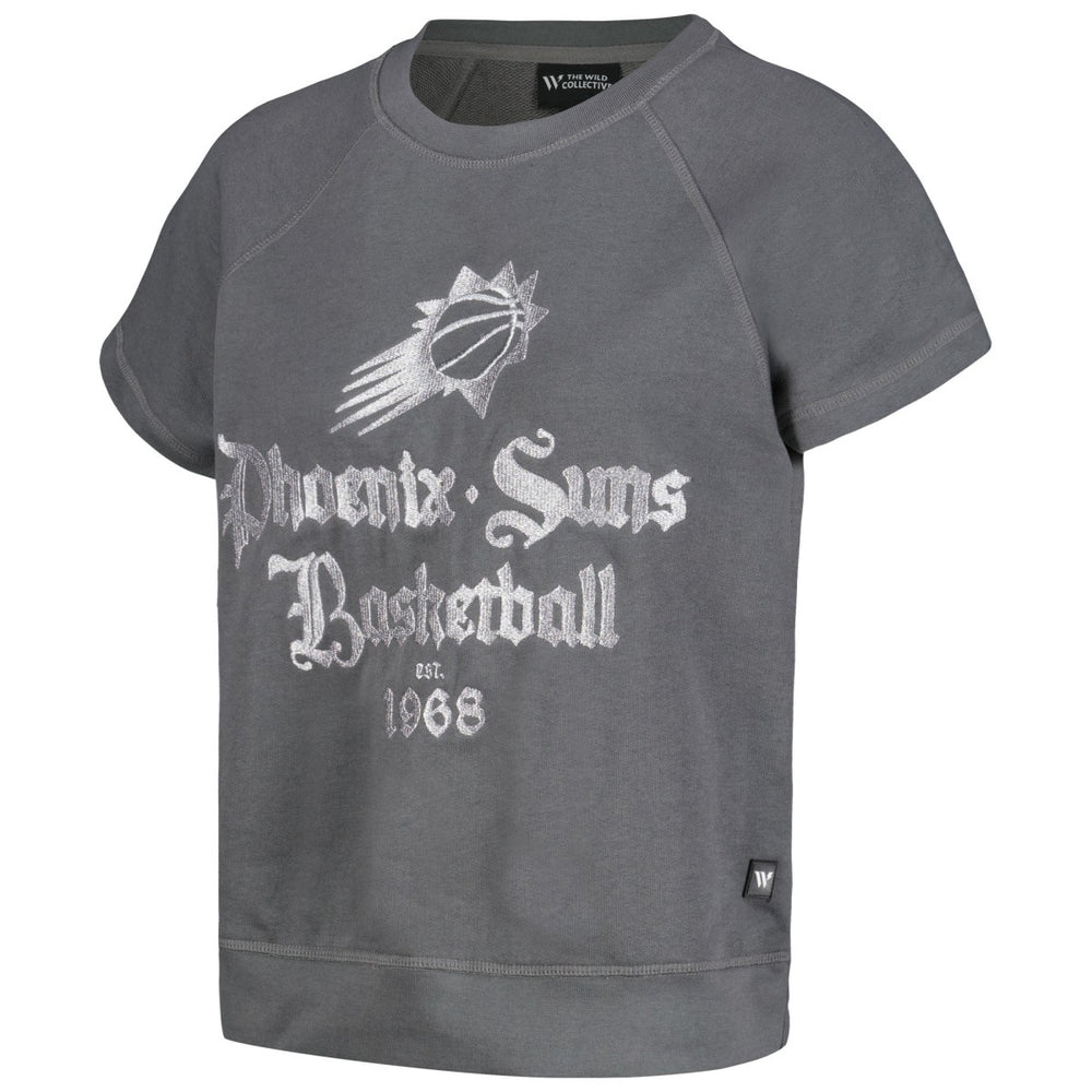 Gray Phoenix Suns The Wild Collective Women's Embroidered Fleece Raglan Short Sleeve Pullover Sweatshirt | NBA