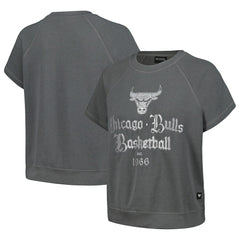 Gray Chicago Bulls The Wild Collective Women's Embroidered Fleece Raglan Short Sleeve Pullover Sweatshirt sale | NBA