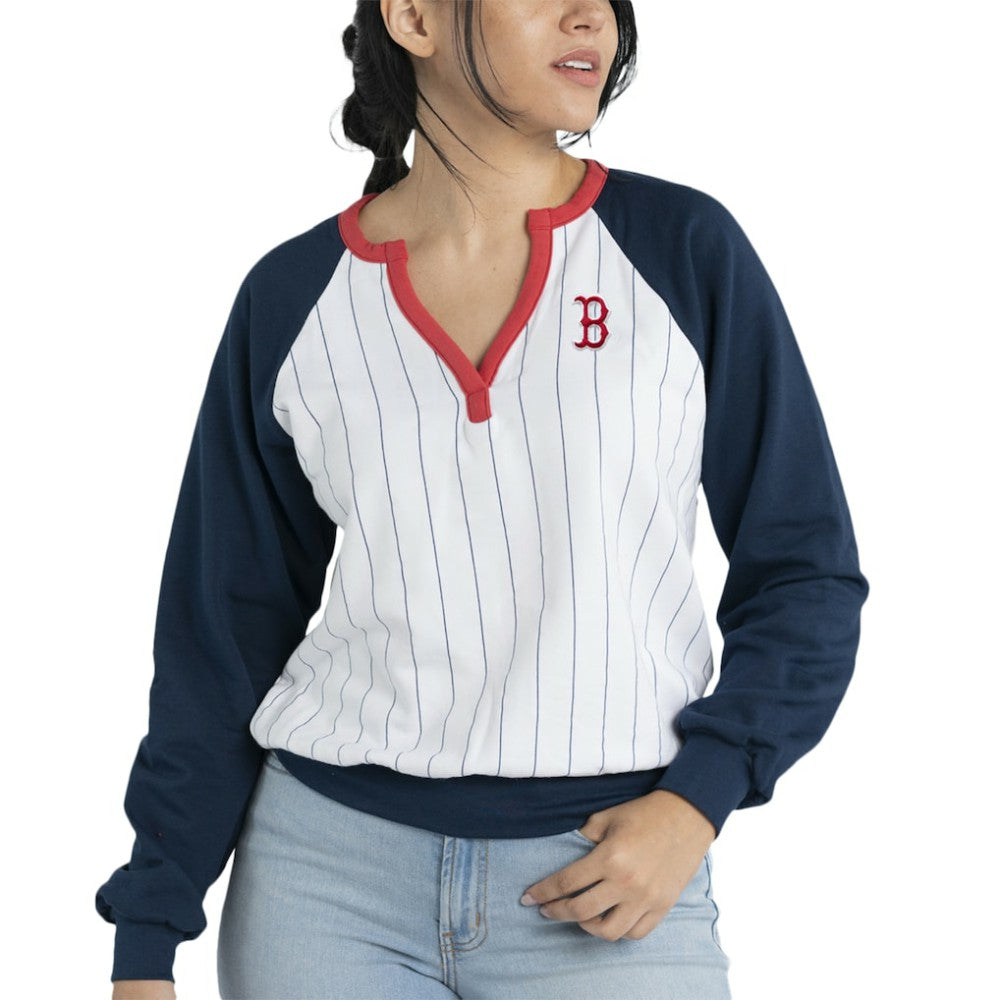 Boston Red Sox Lusso Women's Mack Fleece V-Neck Pullover Top - MLB Pullover