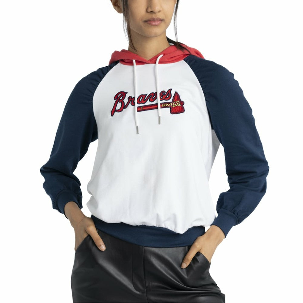 Atlanta Braves Lusso Women's Marlowe Tri-Blend Raglan Pullover Hoodie - MLB Hoodies