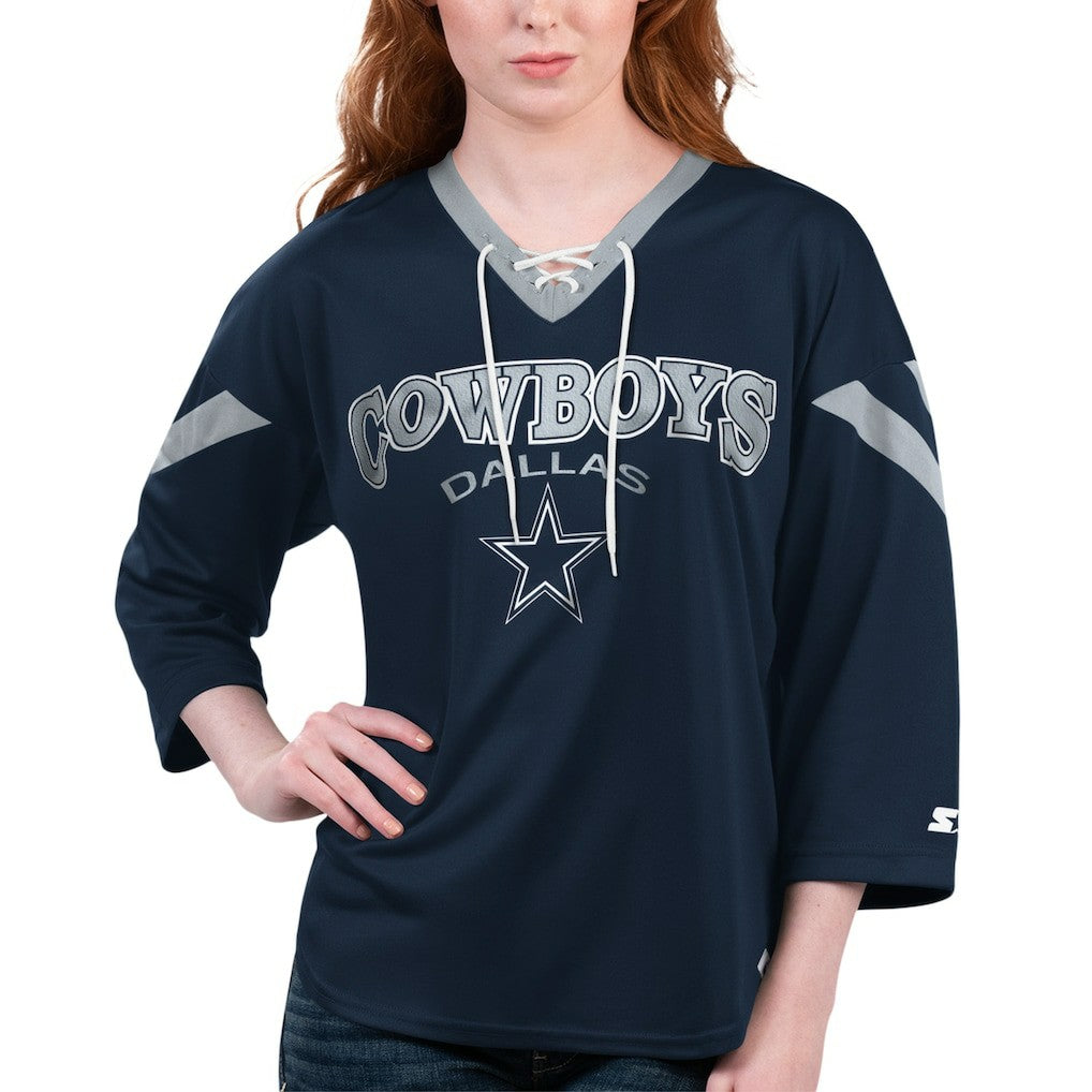 Dallas Cowboys Starter Women's Rally Lace-Up 3/4-Sleeve T-Shirt | NFL US