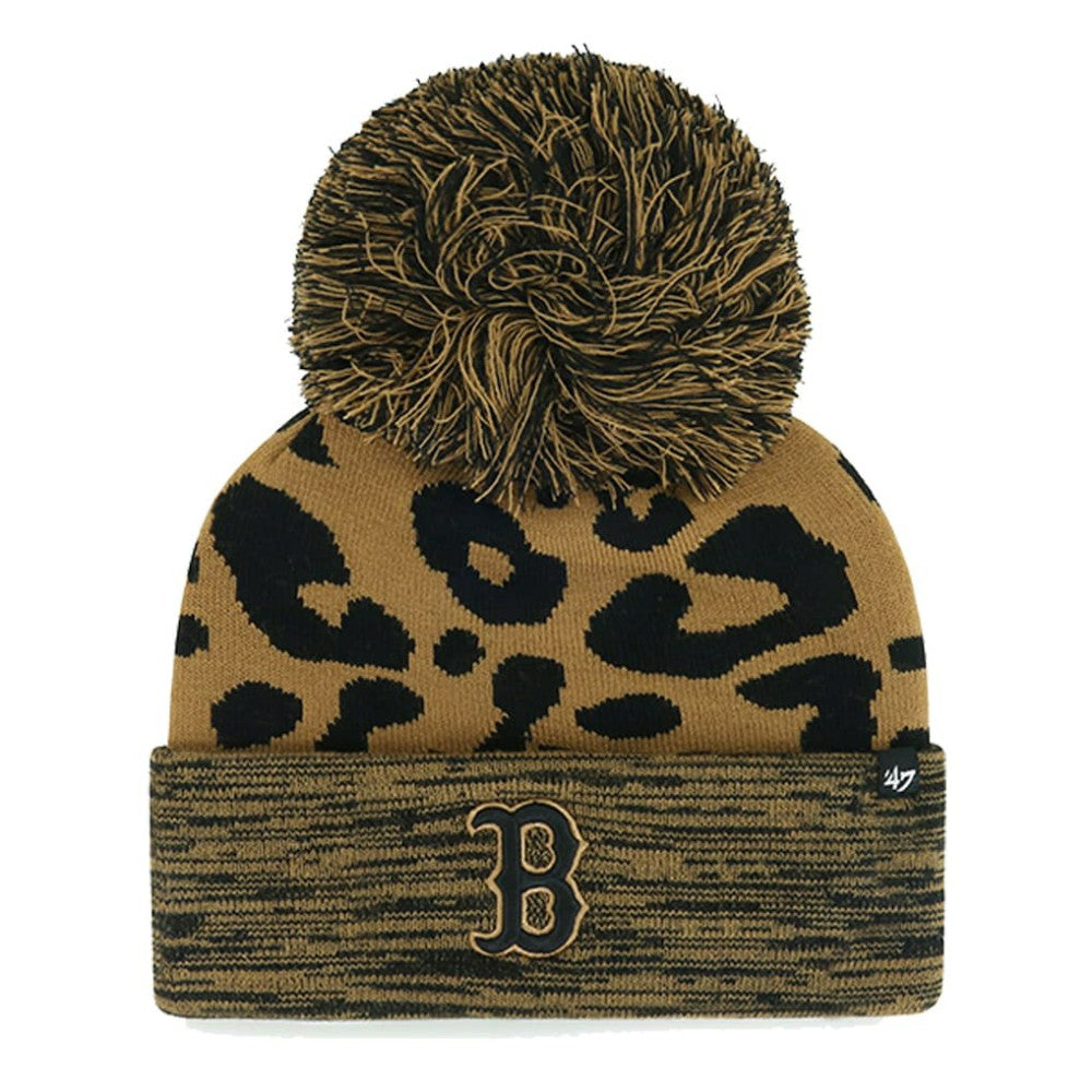 Boston Red Sox '47 Women's Leopard Rosette Cuffed Knit Hat with Pom - MLB Hats