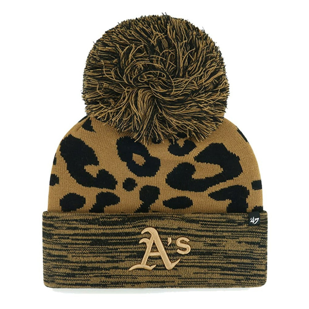 Athletics '47 Women's Leopard Rosette Cuffed Knit Hat with Pom - MLB Hats