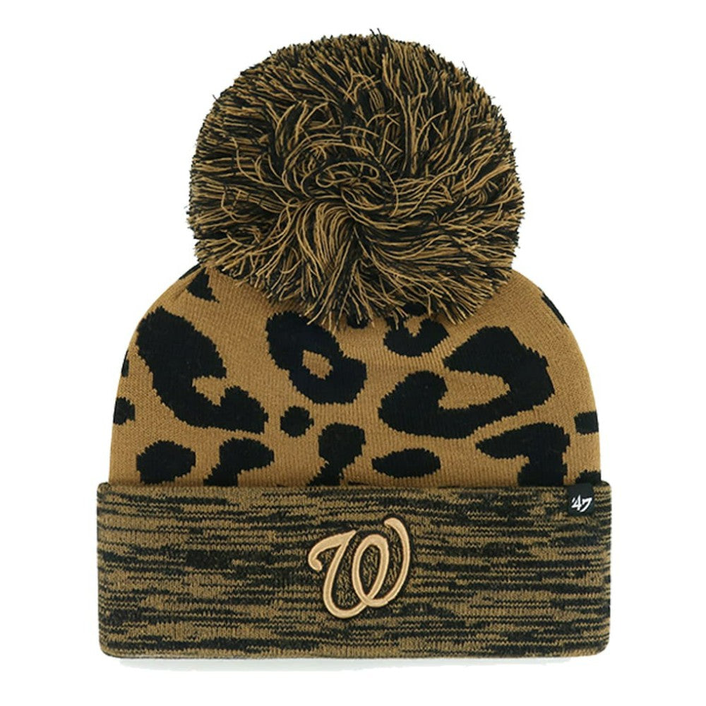 Washington Nationals '47 Women's Leopard Rosette Cuffed Knit Hat with Pom - MLB Hats