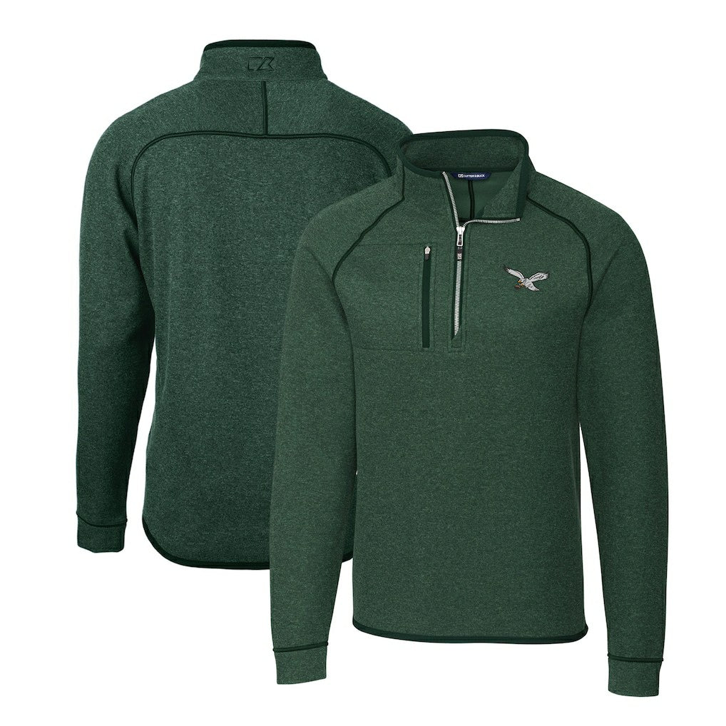 Philadelphia Eagles Cutter & Buck Gridiron Classics Big & Tall Mainsail Sweater-Knit Half-Zip Pullover Jacket | NFL Hot