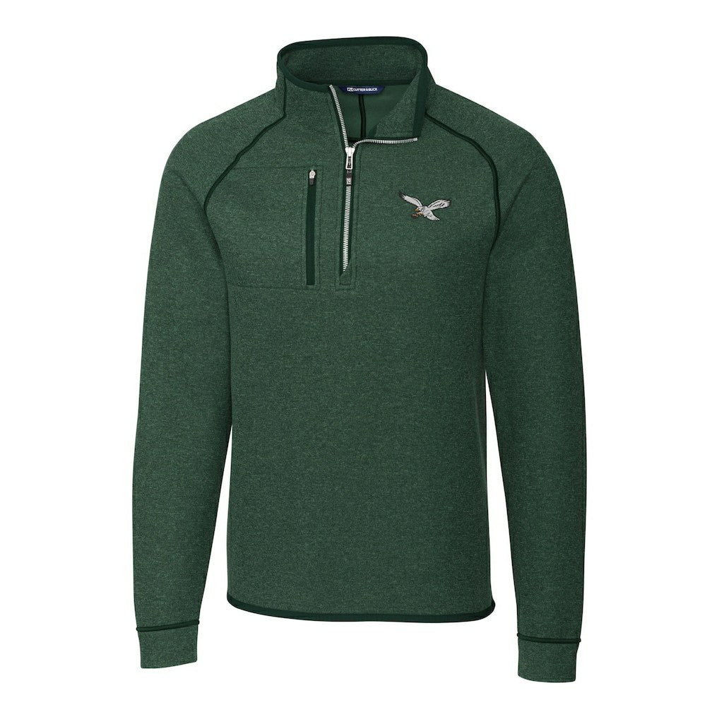 Philadelphia Eagles Cutter & Buck Gridiron Classics Big & Tall Mainsail Sweater-Knit Half-Zip Pullover Jacket | NFL Hot