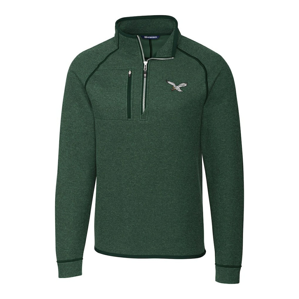 Philadelphia Eagles Cutter & Buck Gridiron Classics Big & Tall Mainsail Sweater-Knit Half-Zip Pullover Jacket | NFL Hot