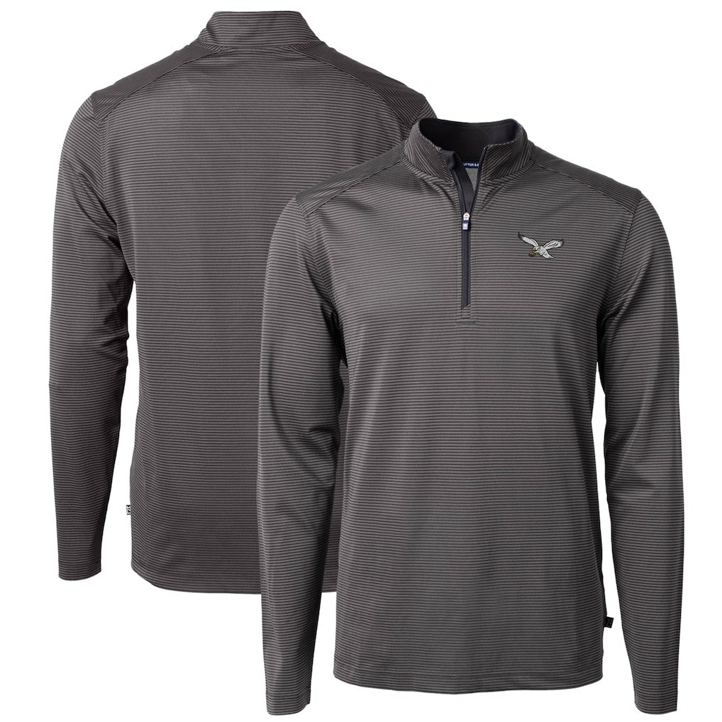 Philadelphia Eagles Cutter & Buck Gridiron Classics Big & Tall Virtue Eco Pique Micro Stripe Recycled Quarter-Zip Pullover Top | NFL New