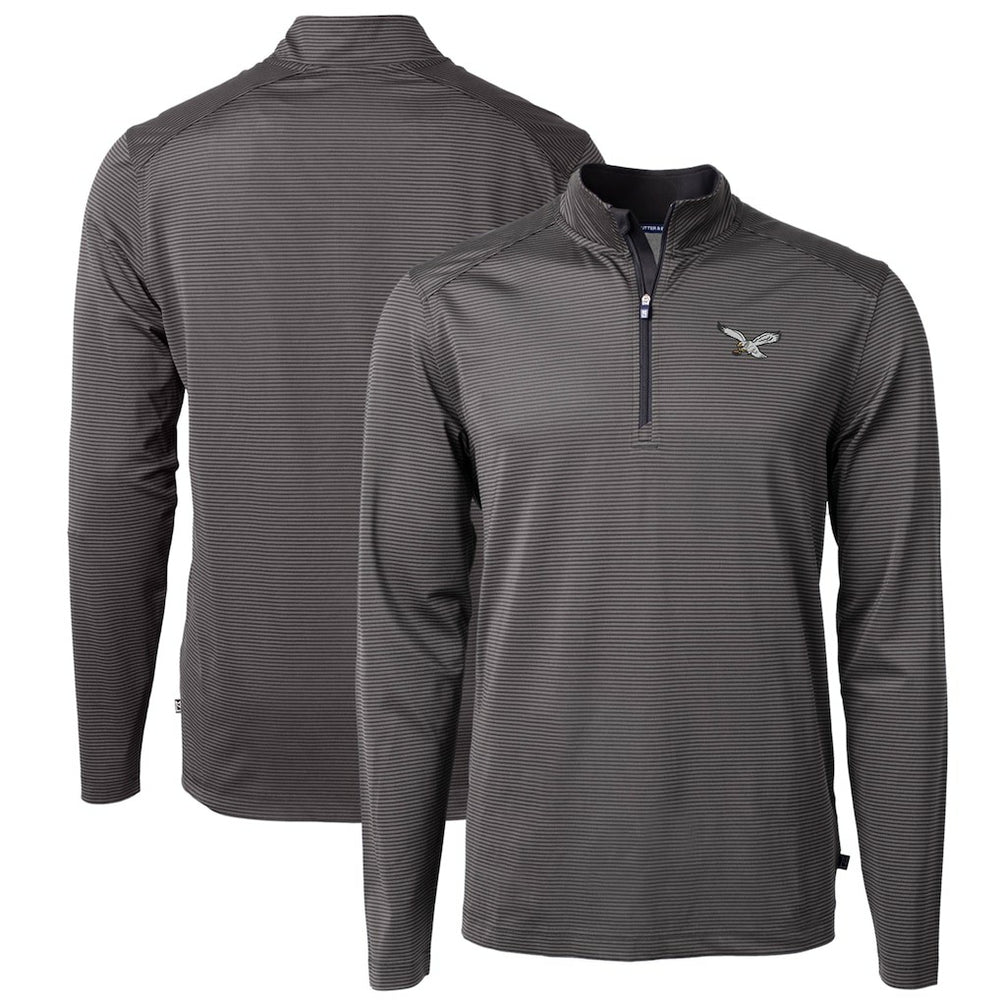 Philadelphia Eagles Cutter & Buck Gridiron Classics Big & Tall Virtue Eco Pique Micro Stripe Recycled Quarter-Zip Pullover Top | NFL New