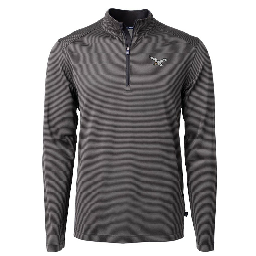 Philadelphia Eagles Cutter & Buck Gridiron Classics Big & Tall Virtue Eco Pique Micro Stripe Recycled Quarter-Zip Pullover Top | NFL New