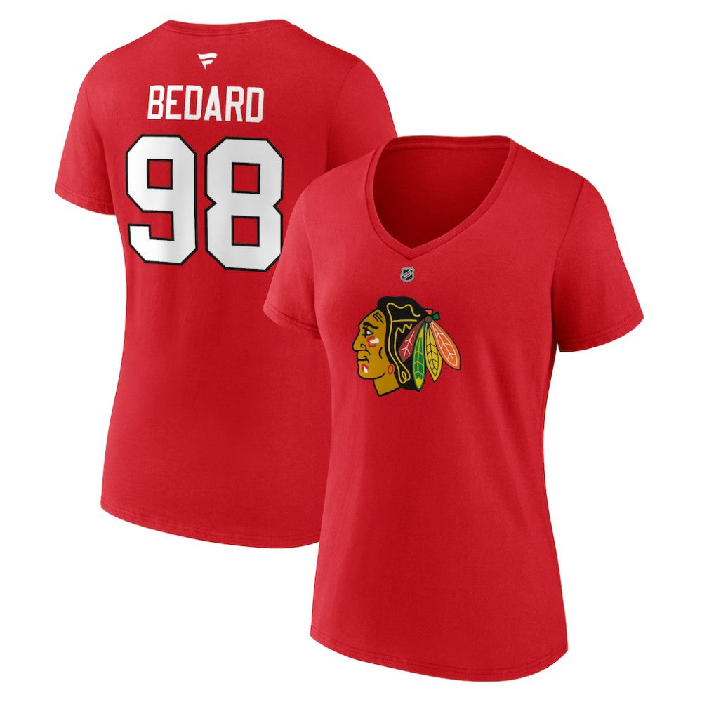 Connor Bedard Chicago Blackhawks Fanatics Women's Authentic Stack Name & Number V-Neck T-Shirt -  NHL T-shirts