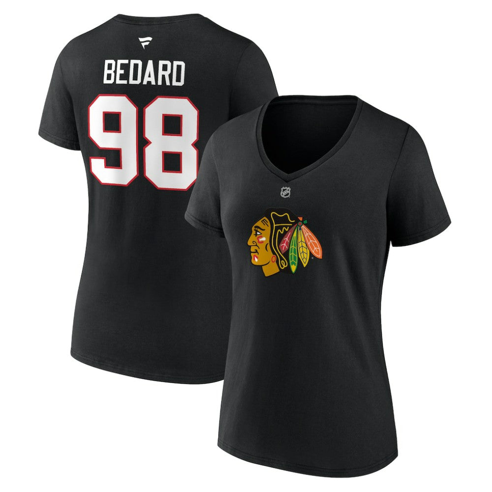 Connor Bedard Chicago Blackhawks Fanatics Women's Authentic Stack Name & Number V-Neck T-Shirt -  NHL T-shirts