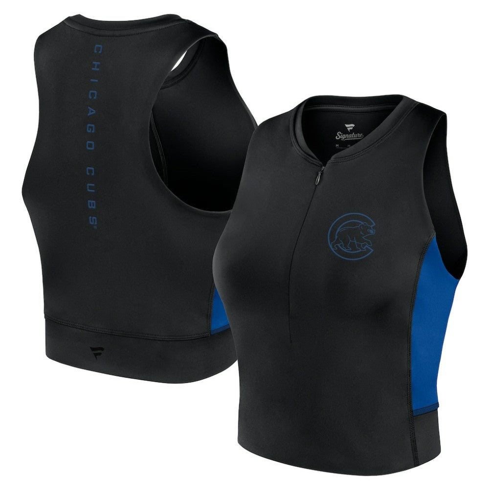 Chicago Cubs Fanatics Women's Studio Half-Zip Fitted Gym Tank Top - MLB Tanks