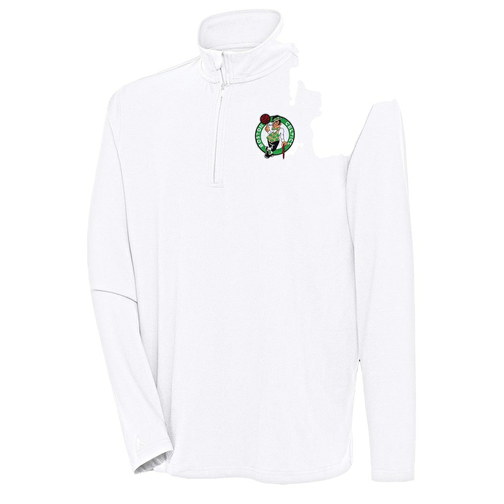 White Boston Celtics Antigua Hunk Quarter-Zip Pullover Top | NBA