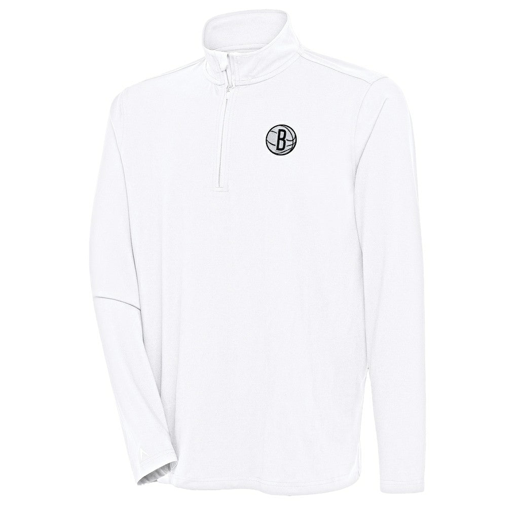 White Brooklyn Nets Antigua Hunk Quarter-Zip Pullover Top | NBA