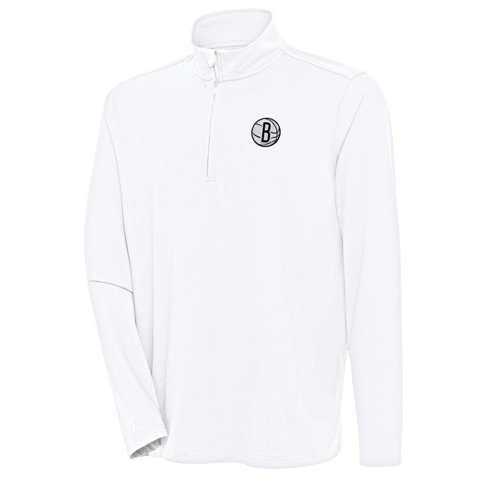 White Brooklyn Nets Antigua Hunk Quarter-Zip Pullover Top | NBA