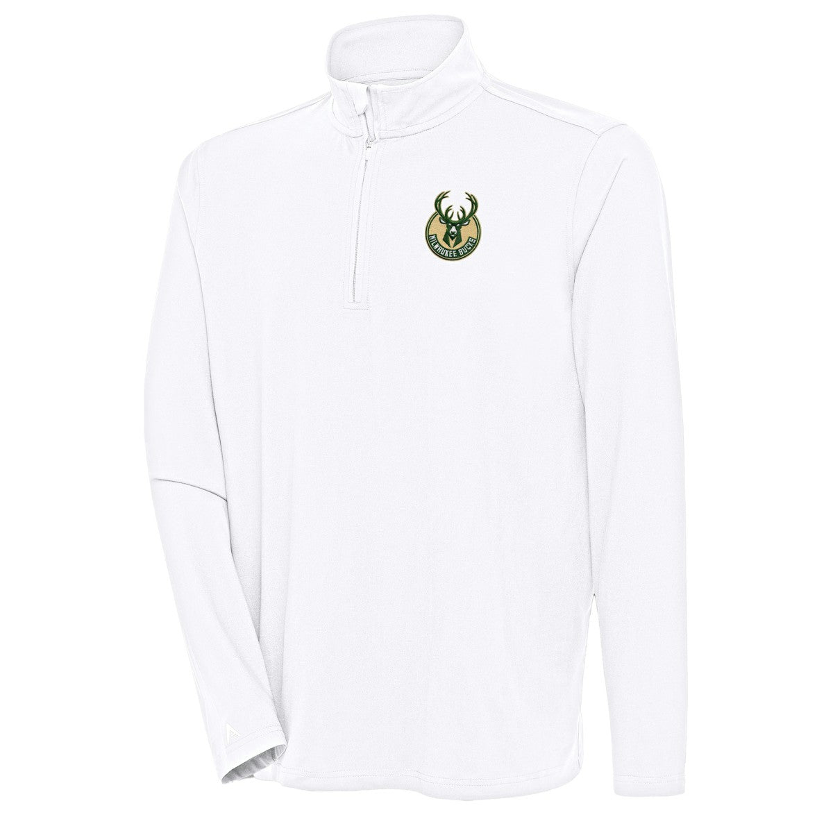 White Milwaukee Bucks Antigua Hunk Quarter-Zip Pullover Top | NBA