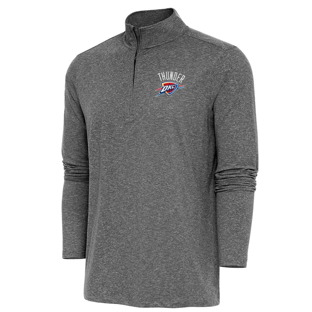 Heather Black Oklahoma City Thunder Antigua Hunk Quarter-Zip Pullover Top | NBA