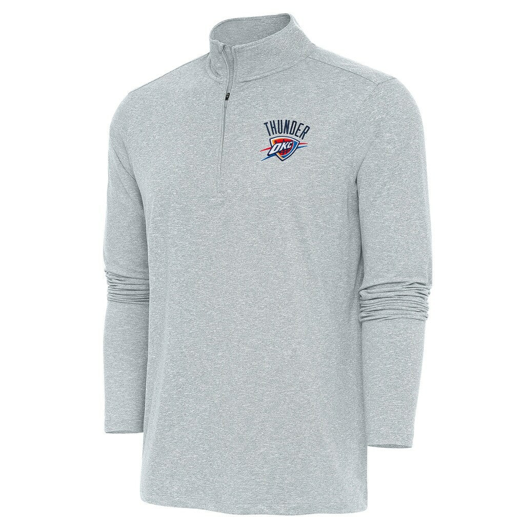 Heather Gray Oklahoma City Thunder Antigua Hunk Quarter-Zip Pullover Top | NBA
