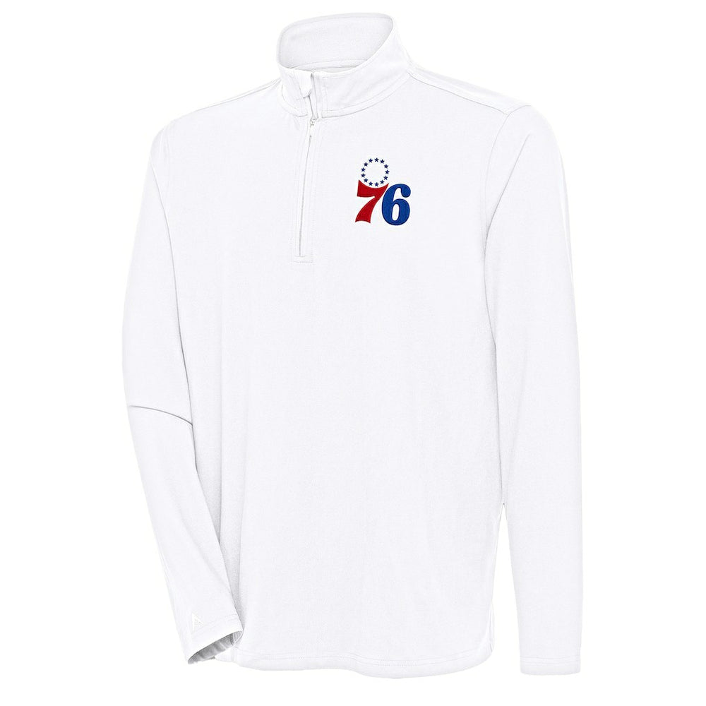 White Philadelphia 76ers Antigua Hunk Quarter-Zip Pullover Top | NBA