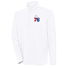 White Philadelphia 76ers Antigua Hunk Quarter-Zip Pullover Top | NBA