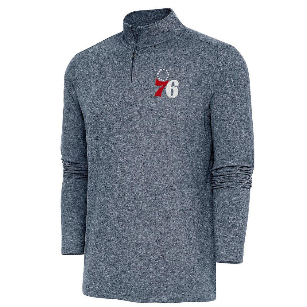 Heather Navy Philadelphia 76ers Antigua Hunk Quarter-Zip Pullover Top | NBA