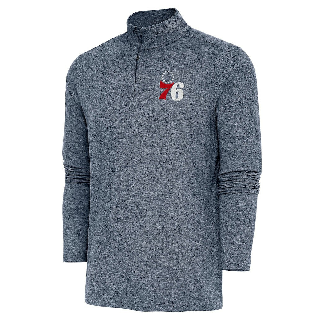 Heather Navy Philadelphia 76ers Antigua Hunk Quarter-Zip Pullover Top | NBA
