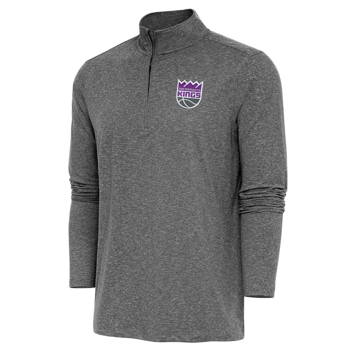 Heather Black Sacramento Kings Antigua Hunk Quarter-Zip Pullover Top | NBA