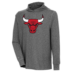 Heather Black Chicago Bulls Antigua Saga Long Sleeve Hoodie T-Shirt | NBA