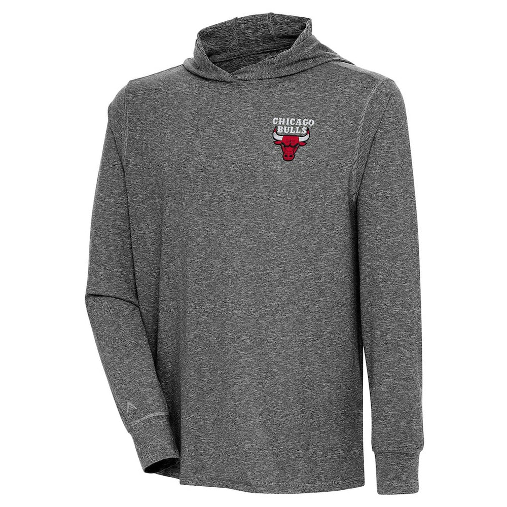 Heather Black Chicago Bulls Antigua Saga Long Sleeve Hoodie T-Shirt | NBA