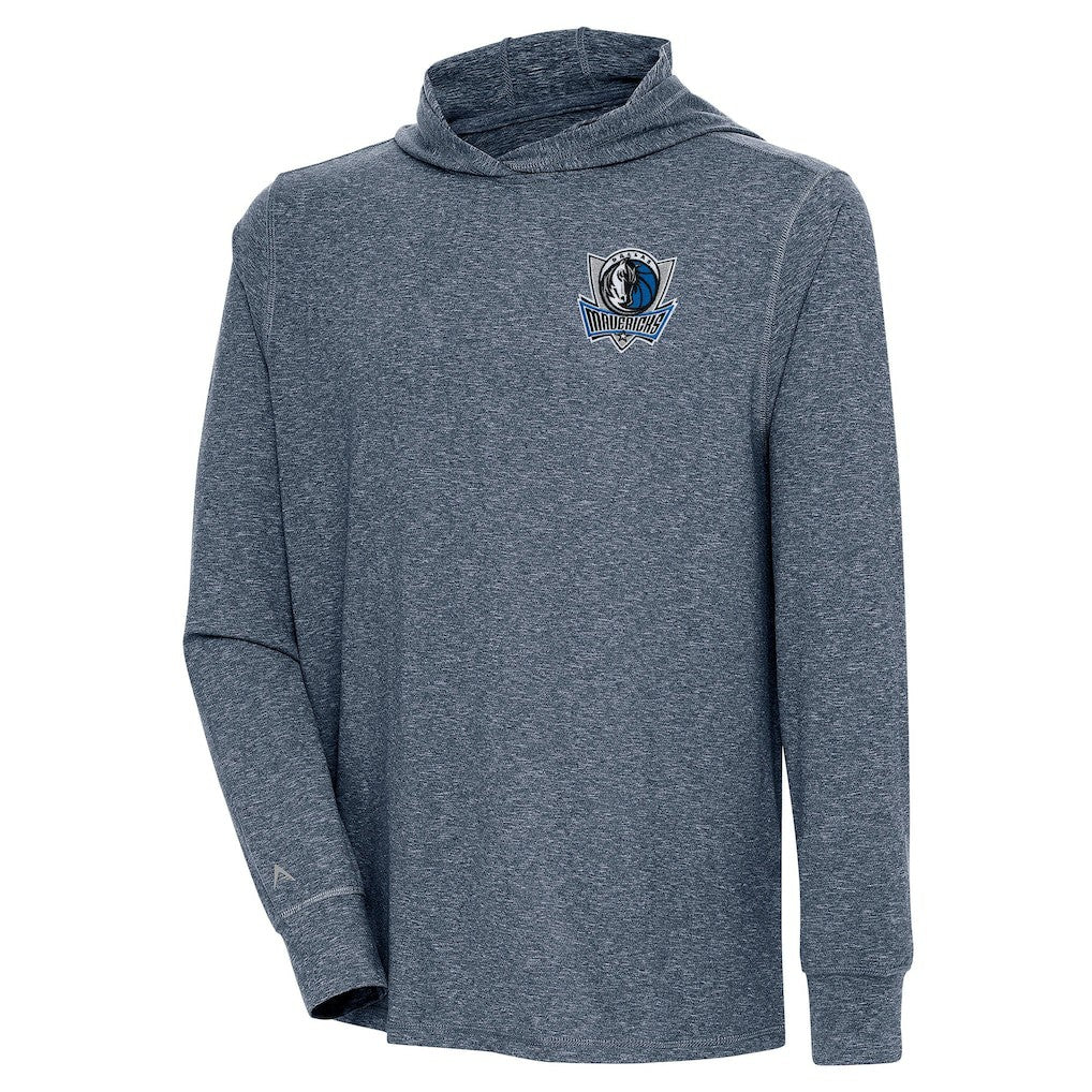 Heather Navy Dallas Mavericks Antigua Saga Long Sleeve Hoodie T-Shirt sale | NBA