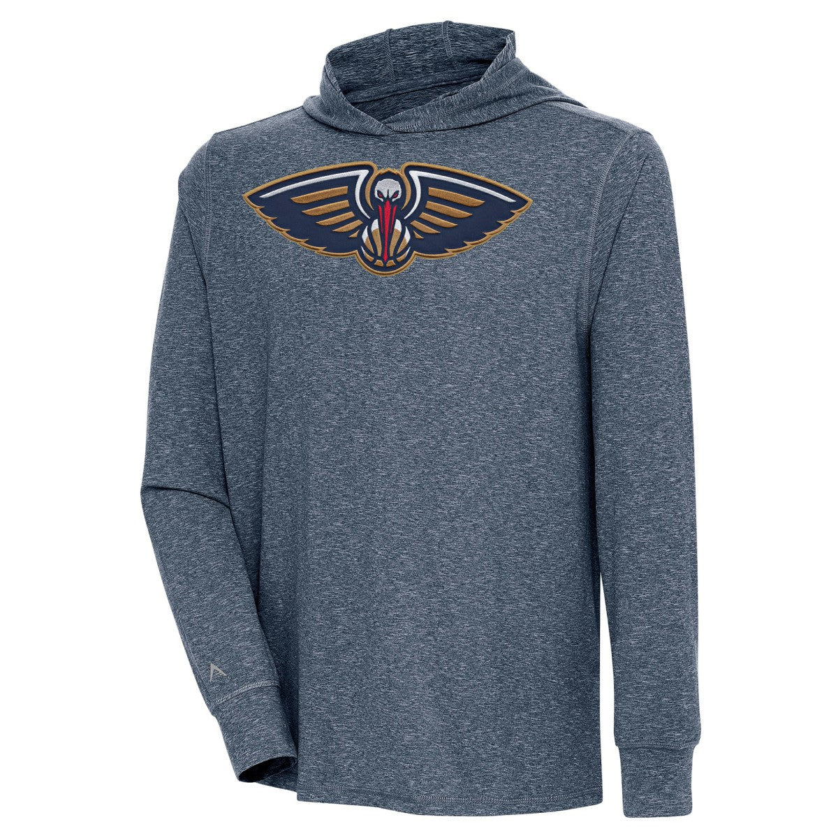 Heather Navy New Orleans Pelicans Antigua Saga Long Sleeve Hoodie T-Shirt | NBA