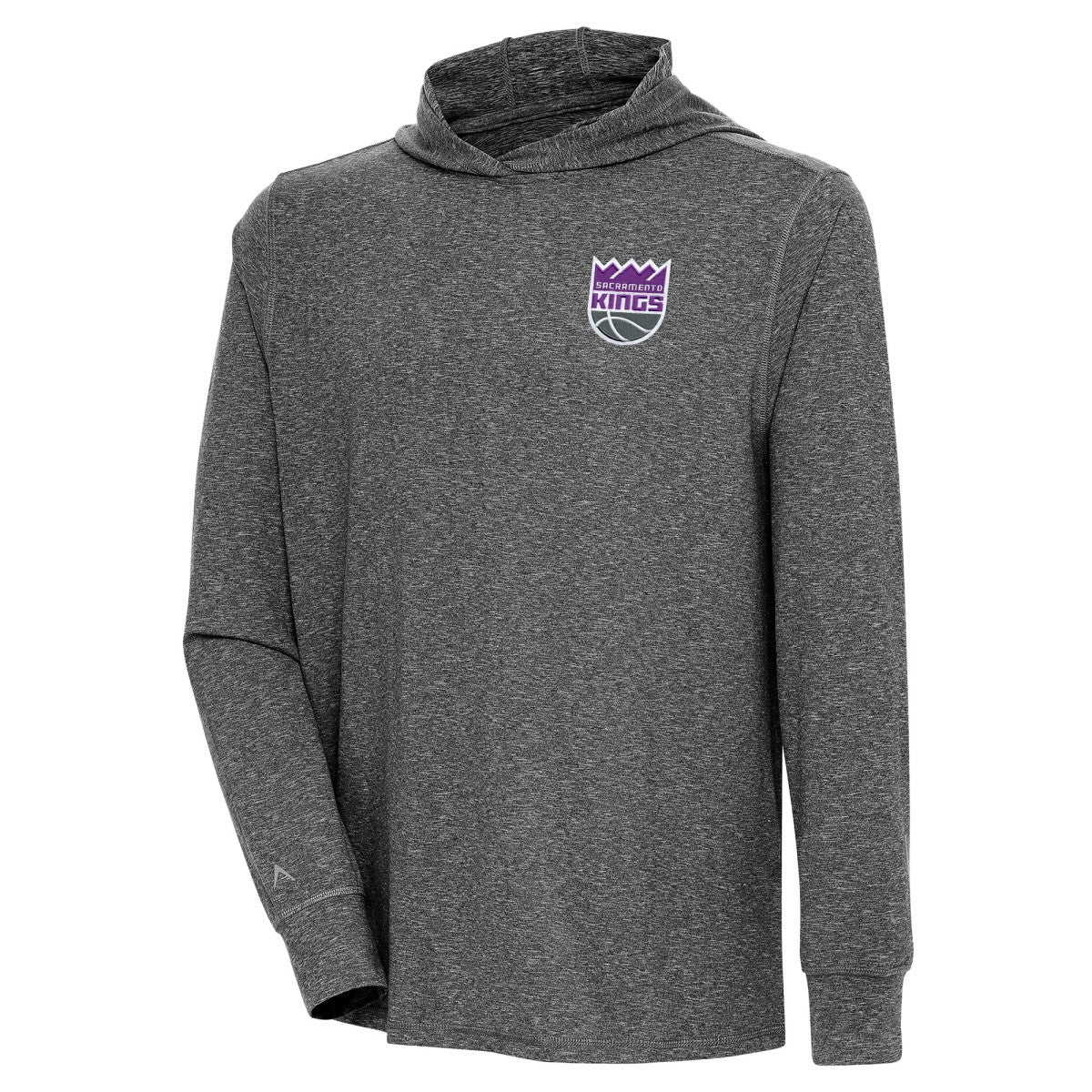 Heather Black Sacramento Kings Antigua Saga Long Sleeve Hoodie T-Shirt | NBA